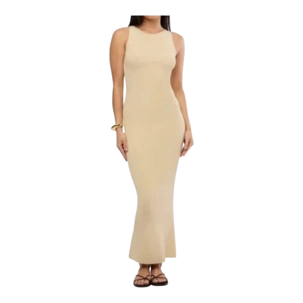 NWT We Wore What Boat Neck Midi Dress Beige